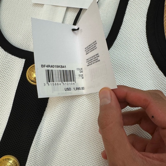 Balmain - Elegant Black and White Mini Dress with Gold Accents - brand new - Picture 2 of 3